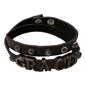 Vintage leather GRACE religious bracelet wrap around Embellished Christian